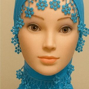 Chic Blue Floral Lace Hijab